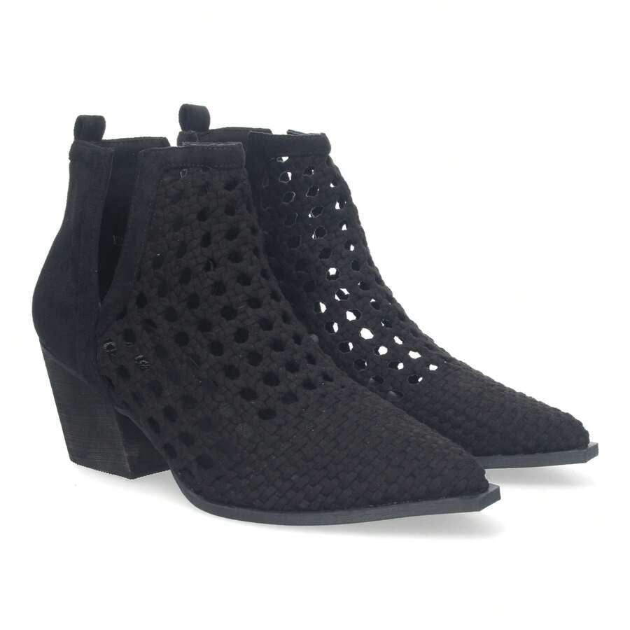 shoes&blues.es Botín Elegante de Mujer con Tacón, Diseño Calado con Tiras Trenzadas,Abierto por los dos laterales para mas comodidad. - Negro - Ver 1