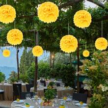 12pcs Yellow Paper Flower Balls - Elegant DIY Party Decor For Weddings, Birthdays, And Bachelor Parties - Vibrant Hanging Decoration With Golden Accents