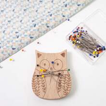 Carved Beechwood Animal Magnetic Pin Holder With 100pcs 38mm Sewing Pins