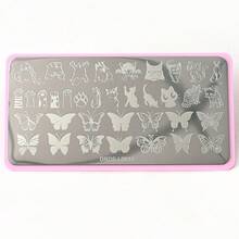 1件套不锈钢美甲印花板套装，DIY美甲印花模板，包含蝴蝶、玫瑰、线条、卡通图案设计，无香型美甲印花工具，适用于美甲设计 - 銀色 - 查看 14