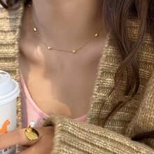 1pc Women Gift Stainless Steel Connected Hearts Necklace, Daily Layering Accessories Gift (Random Heart Quantity) - Yellow Gold - View 4