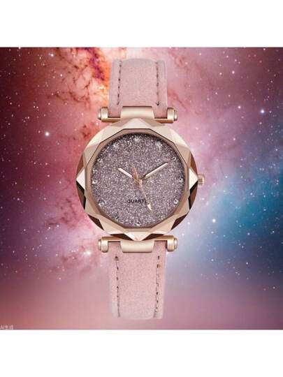 Pc Starry Zilver Roze Horloge Frosted Belt Quartz