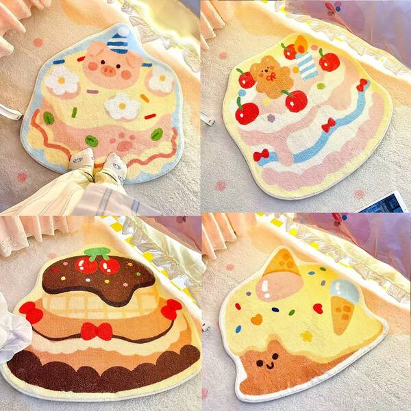 1pc Creative Cute Ice Cream Plush Floor Mat, Absorbent & Anti-Slip Rug For Kitchen, Bathroom, Suitable As Gift For Mother's Day, Birthday, Back To School, Graduation, Wedding Home Bathroom Decor Floor Carpet Outdoor Rug Door Mat Summer