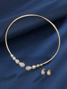 Bộ trang sức mạ vàng 18K 4 món/bộ với vòng tay, nhẫn, vòng cổ và hoa tai có thể điều chỉnh, thời trang và tinh tế - Nhiều màu - Xem 5