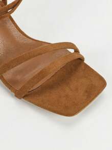 Women's Solid Color Fashion High Heel Sandals, Ankle Strap Thin Heels, Open Toe Criss-Cross Sandals, Camel Faux Suede High Heel Sandals