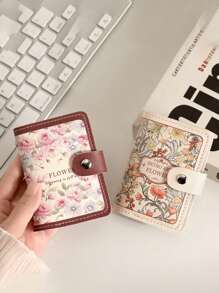 1pc Floral Painting Pattern Card Holder Wallet For Women, Vintage Style, Large Capacity, ID & Credit Card Slots