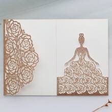 10张/包 闪光纸奢华精美新娘邀请函和珍珠纸精致镂空玫瑰花邀请函（含封面和空白内页，不含信封），适用于婚礼、订婚派对、新娘送礼会、女士之夜、生日、节日及其他派对 - 彩色 - 查看 5