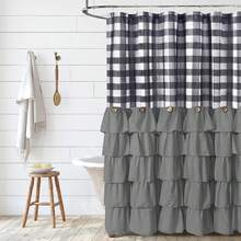 1 件 100% 涤纶椰子纽扣荷叶边浴帘，手工荷叶边饰边，涤纶浴室配件，浴室窗帘，72*72 英寸/182 厘米*182 厘米房间装饰浴室配件返校