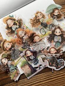 10pcs/Pack Vintage Waterproof Multi-Size PET Girl Sticker Pack, Floral Girl, Cute Cartoon Girl, Cross-Border Stickers For Diary, Planner, Scrapbooking, Decor,School Supplies,Back To School