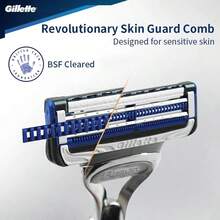 GILLETTE 吉列 SkinGuard 剃须刀，1 把吉列剃须刀，5 个刀片替换装，专为皮肤刺激、剃须刀肿块和敏感肌肤的男士设计，赠送硅胶保护套 - 銀色 - 查看 5