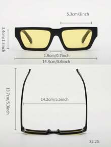 POLASUP 1pc Night Vision Tinted Lens Men's Polycarbonate Shatterproof Lens Sports Casual Streetwear Retro Flat-Top Fashionable Copper Hinges Non-Plastic Hinges UV Protection Sunglasses (Includes Glasses Strap And Cleaning Cloth), All Seasons Y2K Vintage Classic Fashion , Stylish, Retro, Square, Travel Sunglasses/Glasses UV400 Decorative Eyewear - 黃色 - 查看 6