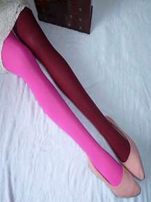1 Pair Dual Color Pantyhose For Women, Sculpting, Slimming Leggings, Striped Tights, Sexy European Style