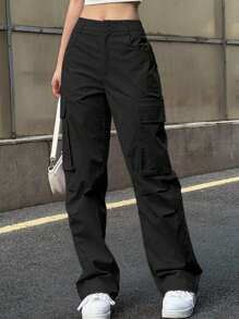 Pantalones cargo de pierna recta minimalistas de color liso informal