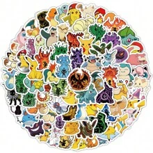 pokemon 100 szt. uroczych wodoodpornych naklejek z motywem Pokémon w opakowaniu zbiorczym - najwyższej jakości naklejki z PVC dla dzieci - idealny prezent na urodziny, świąteczne przyjęcie - urocze naklejki z motywem anime na laptopa, butelkę z wodą, dekoracje do albumu i dziennika