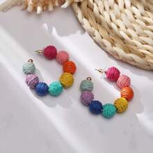 Pendientes de aro de rafia de colores, pendientes tejidos de estilo bohemio hechos a mano, accesorios para vacaciones de verano