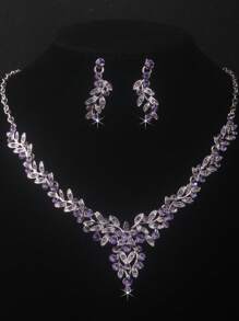 Hochwertiges Braut-Accessoire-Set für Frauen - Halskette, Ohrringe, Brautschmuck für Hochzeit, Bankett, Party, lila, blaues, rotes Halskette- und Ohrringe-Set
