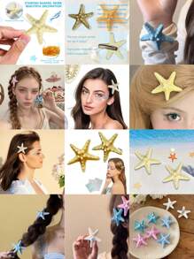 10pcs/Set Resin Shell Pearl Starfish Hair Clips Set, Acrylic Women Hair Accessories Headpiece Beach Wedding Decor (Charming) Claw Clips Hair Claws Hair Barrettes