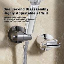 Nuevo Soporte de Ducha 360°Soporte ajustable para cabezal de ducha con adhesivo S, soporte para cabezal de ducha con ventosa, accesorios de baño - Plateado - Ver 4