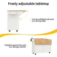Rolling Kitchen Island Trolley With Storage Large Cabinet 2 Drawers Adjustable Shelf Spice And Towel Rack Folding Side Board Movable Kitchen Storage Cart White - 128x50x90.5cm - View 5