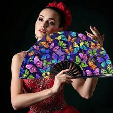 1 peça de leque de mão dobrável de bambu grande, leque de mão dobrável Rave Fan Clack com tecido de nylon, adequado para festivais, dança, apresentações, festas, presentes, decorações (luz neon)