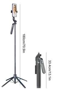 180cm/70.9in Aluminum Alloy Bracket Mobile Phone Bluetooth Selfie Stick Quadrupod, 3-Color Temperature LED Beauty Light, Built-In 7-Key Multi-Function Remote Control Quadrupod, With Its Own Head Compatible With Various Fill Light/Camera Compatible With Iphone Android Phone For Summer Vacation, Travel, Fill Light, Outdoor Activities, Live Streaming Tripod Stand