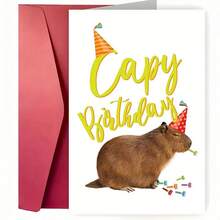 1 pieza Tarjeta de felicitación de cumpleaños del Capibara con sobre - Diseño único y divertido, en blanco en el interior para mensaje personal, perfecto para familia, hermanos, mejores amigos - Autosellado, papel de alta calidad, tarjeta de celebración | Diseño juguetón | Gráficos vibrantes, regalos de cumpleaños lindos Tarjeta de cumpleaños Día de la Madre Boda Día del Padre Novio Regalos Tarjetas de agradecimiento Graduación Novia - Multicolor - Ver 4