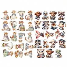18 pièces Autocollants en papier mignons de personnages d'école d'animaux, chat orange avec une jupe. Idéal pour la décoration de livres, d'ordinateurs portables et de scrapbooking DIY
