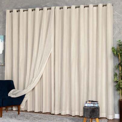 Cortina Voil Linho com Forro Blackout 80% para Varão Simples 28mm
