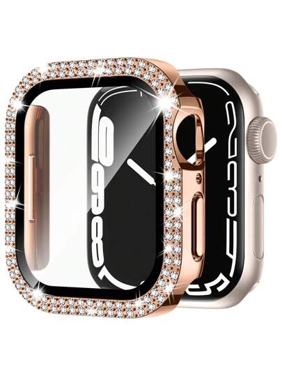 1pc Rose Gold Bling Crystal Glass Screen Protector, Compatible With Apple Watch Case 38/40/41/42/44/45/46/49mm, Compatible With Apple Watch Series Ultra/SE/11/10/9/8/7/6/5/4/3/2/1, Smart Watch Accessories