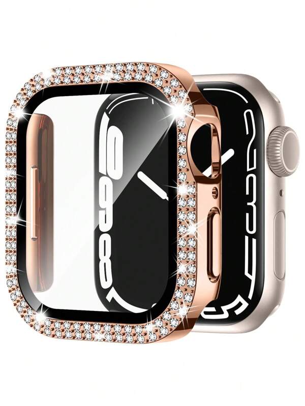 1pc Rose Gold Bling Crystal Glass Screen Protector, Compatible With Apple Watch Case 38/40/41/42/44/45/46/49mm, Compatible With Apple Watch Series Ultra/SE/11/10/9/8/7/6/5/4/3/2/1, Smart Watch Accessories