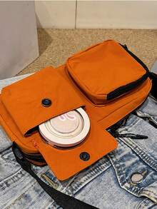 Unisex Large Capacity Multi-Pocket Shoulder Bag, Men's Messenger Bag, Women's Crossbody Bag, Nylon, Solid Color, Sling Bag, Washed Canvas Crossbody Bags - Multicolor - View 11