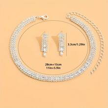 1 Set Sparkling Fake Diamond Necklace, Fashionable Tasseled Minimalist Earrings, Perfect For Party And Daily Wear For Women - Silver - View 2