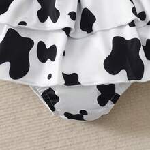 3 Piece Set For Baby Girls: Cartoon Cow Print Romper + Ruffled Skirt + Headband, Summer - Pink - View 8