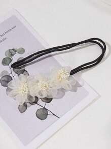1pc New Flower Bun Maker For Women, Handmade Ivory Flower Hair Accessory With Net And 3 Flower Decorations, Suitable For Elegant Hairstyles Hair Ties Ponytail Holders Hair Elastics Hair Rubber Bands Scrunchies Hair Rope Elastic Hair Tie