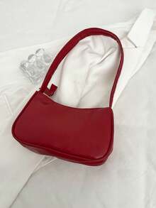 1 Pc Solid Color PU Leather Fashion Simple Versatile Baguette Bag - Burgundy - View 4