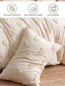 1pc Beige Solid Quilted Heart Pattern Pillowcase, Cutout Design, Super Soft, Suitable For All Seasons, Cute Pillowcase (Pillow Insert Not Included), Size: Twin, Full, Queen, King - Beige - View 8