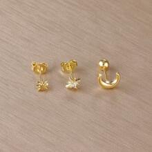 Conjunto de 3 piezas de aretes de acero inoxidable color oro con circonita para mujeres, pendientes de cartílago, helix y trago para perforación corporal