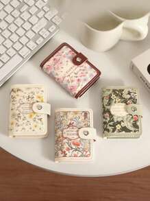 1pc Floral Painting Pattern Card Holder Wallet For Women, Vintage Style, Large Capacity, ID & Credit Card Slots