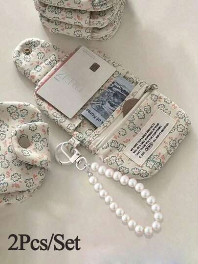 2Pcs/Set Mini Sweet Pattern Coin Purse Simple Hanging Bag Shoulder Bag Lightweight Multi-Functional Storage Bag Portable Zipper Storage Bag For Women Money Wallet Mini Wallet Purse Wallet Wristlet Wallet Coin Wallet