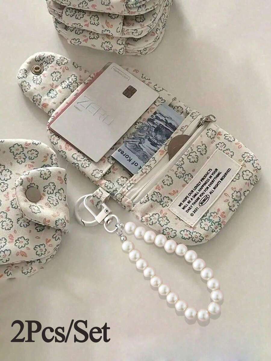 2Pcs/Set Mini Sweet Pattern Coin Purse Simple Hanging Bag Shoulder Bag Lightweight Multi-Functional Storage Bag Portable Zipper Storage Bag For Women Money Wallet Mini Wallet Purse Wallet Wristlet Wallet Coin Wallet