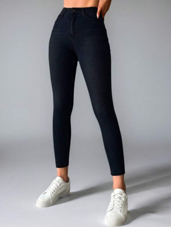 Jeans ajustados de cintura alta para mujer, mallas negras, informales y para uso diario