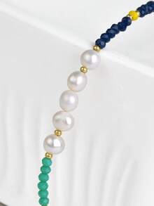Fashionable Spring/Summer Green Crystal & Natural Pearl Choker Necklace, Elegant Design (Natural Pearl Shape Random) - Multicolor - View 5