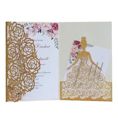 10pcs/Pack Glitter Paper Luxury Beautiful Bride Invitations And Pearl Paper Exquisite Hollow Rose Flower Invitations (Including Cover And Blank Inner Cards, Excluding Envelopes), Suitable For Wedding, Engagement Party, Bridal Shower, Ladies Night, Birthday, Holiday And Other Parties