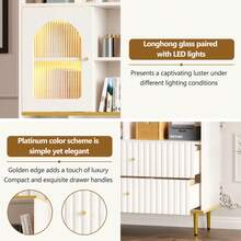 LED-Lit Bookcase, Glass Fronts, 5 Compartments, 2 Drawers, Adjustable Shelves, 78 X 36 X 190 Cm, White