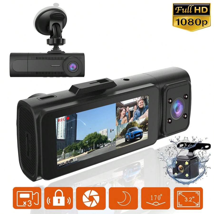 1 Stück Dashcam vorne und innen, Autokamera, 1080P Full HD DVR Autokamera mit Displayaufzeichnung, 3,2 Zoll Display, SD-Karte nicht enthalten
