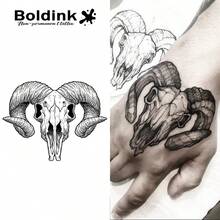 Boldink Animal Pattern Temporary Tattoo Set | Skull Goat Totem Design | Unisex Arm/Chest Tattoo | Waterproof, Long-Lasting 14 Days | Matte Realistic Tattoo | Perfect For Gym, Party & Attention-Grabbing - Black - View 1