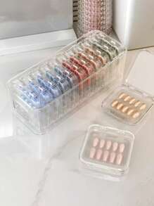 1 pieza/5 piezas Estuche con tapa para guardar esmaltes de uñas, caja apilable transparente a prueba de polvo para exhibir y almacenar arte de uñas, organizador de escritorio, Set de 10 cajas para uñas con 30 piezas de cinta adhesiva doble cara y 1 pieza de organizador