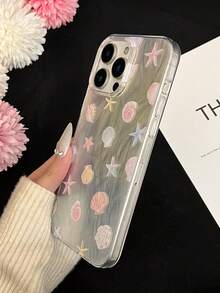 New Model Large Perforation Featherlike IMD Gradient PC+TPU Combination Shiny Ocean Elements Starfish Seashell Painting Anti-Drop Phone Case Compatible With IPhone 16/11/16pro/16plus/16promax/16e Waterproof Shockproof Scratch Resistant - Multicolor - View 6