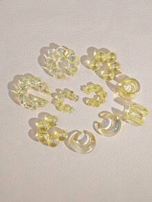 10pcs/Set Fashionable Dopamine Colorful Jelly Acrylic Twist Crescent Star Candy Color Clip On Earrings, No Piercing Needed - Style9 - View 20