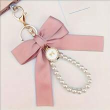 1pc Faux Pearl Beaded Bracelet, Keychain, Phone Lanyard, Cute Bowknot Keyring, Wallet Charm, Earphone Case Accessories, Women Daily Use, Gift